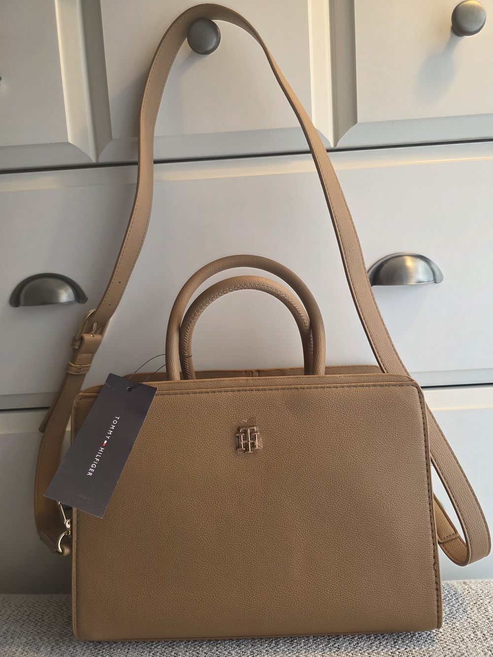 Tommy Hilfiger Tan Structured Satchel Bag - Picture 9 of 11